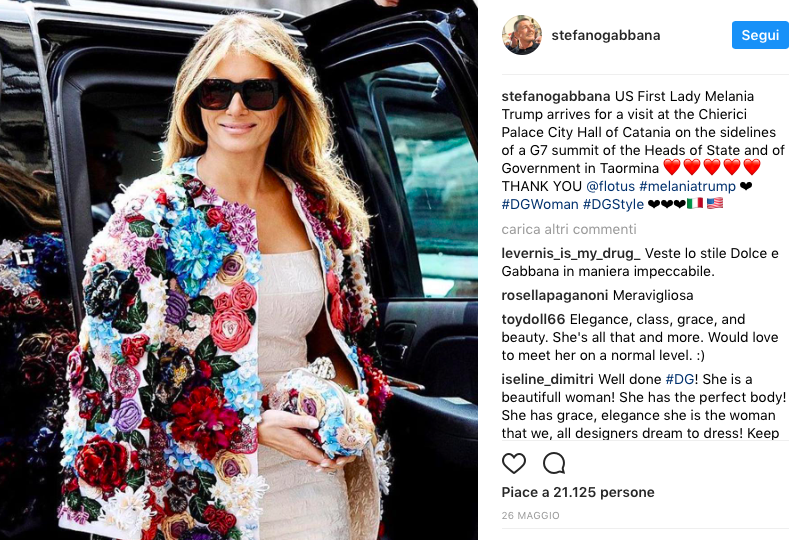boicottaggio verso D&G-Melania Trump-indossa-Dolce Gabbana-instagram-Stefano Gabbana
