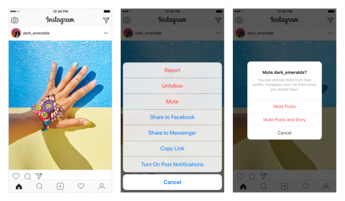 instagram aggiornamento feed mute