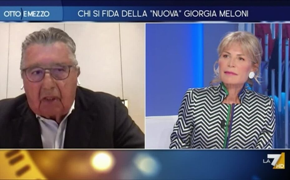 Giorgia Meloni inviperita con la Gruber e De Benedetti