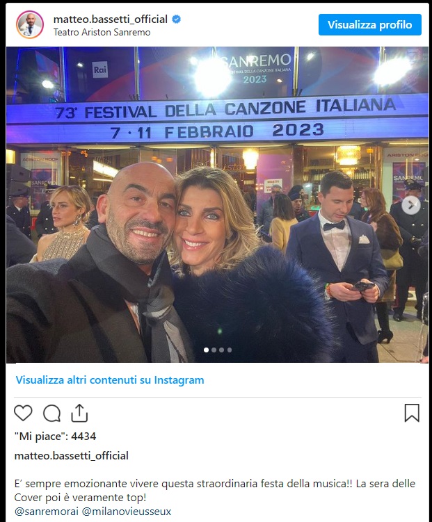 Il post su Instagram di Matteo Bassetti a Sanremo 2023