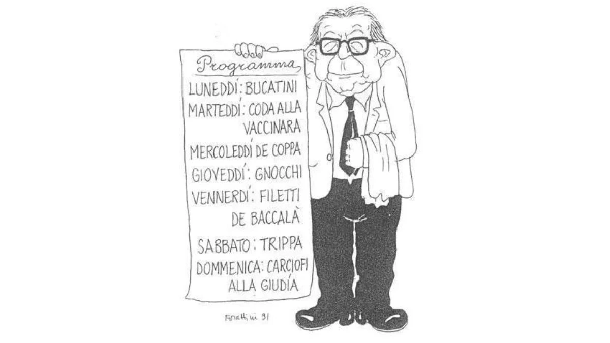 Giorgio Forattini ritratto in età avanzata mentre disegna