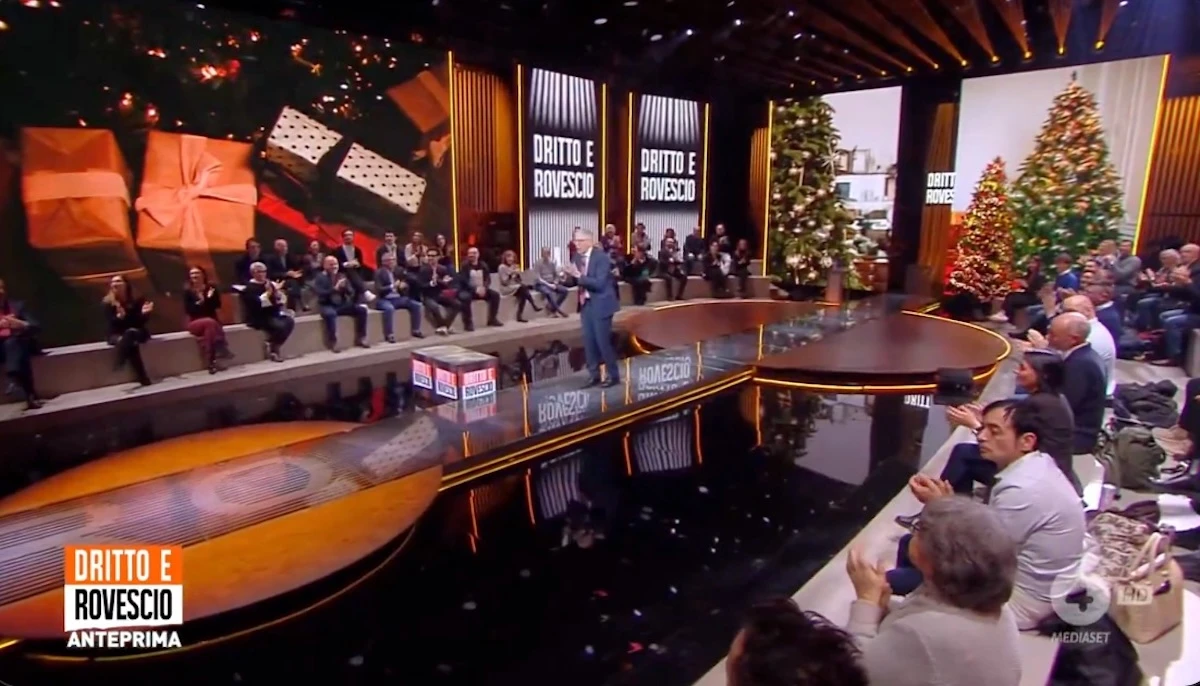 Studio televisivo di Dritto e Rovescio durante la puntata