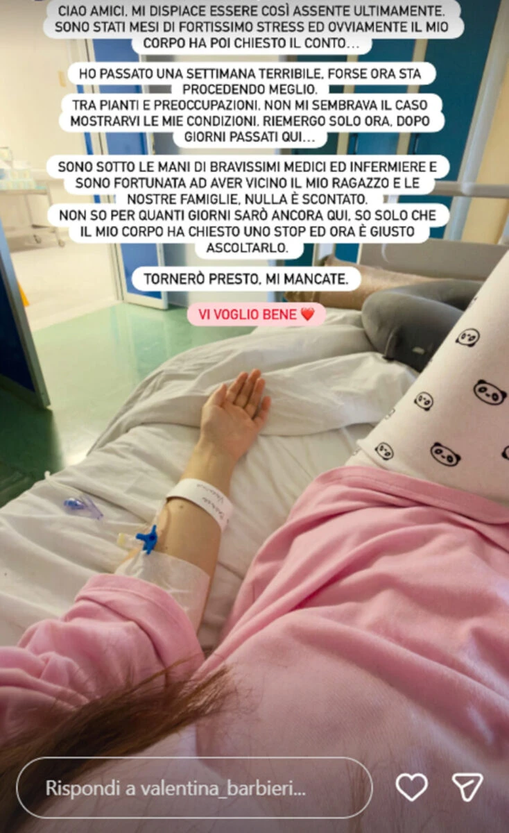 Valentina Barbieri in ospedale, immagine simbolica del ricovero