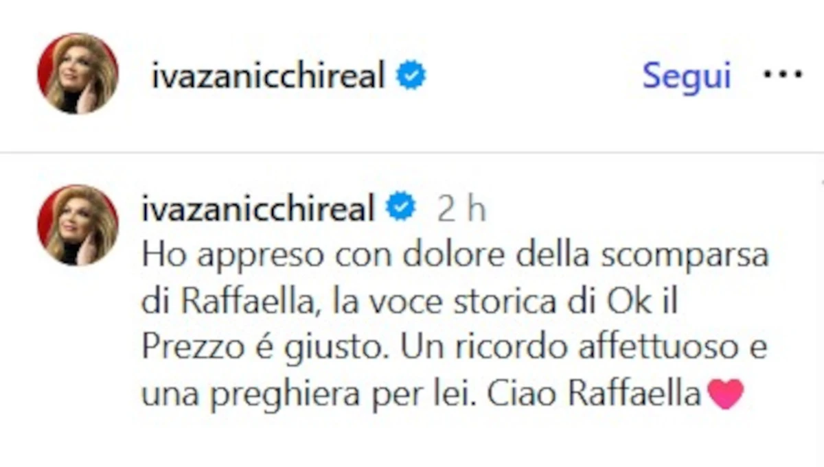 Iva Zanicchi ricorda Raffaella Bragazzi