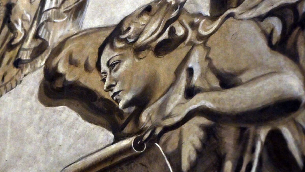 Confronto tra il dipinto originale e la decorazione attuale della cappella