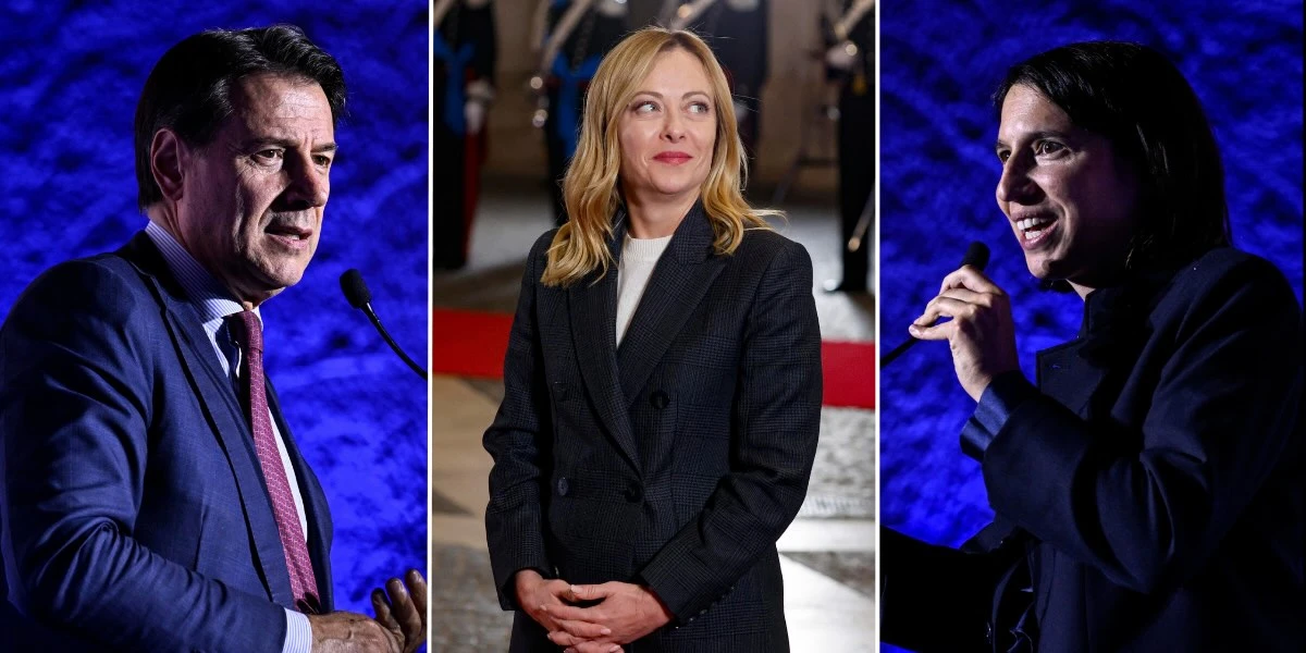 Giorgia Meloni, Giuseppe Conte e Elly Schlein