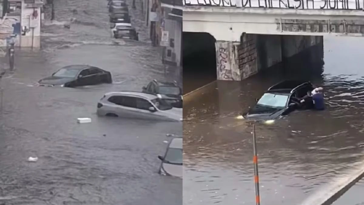 Strade allagate in provincia di Napoli durante il nubifragio